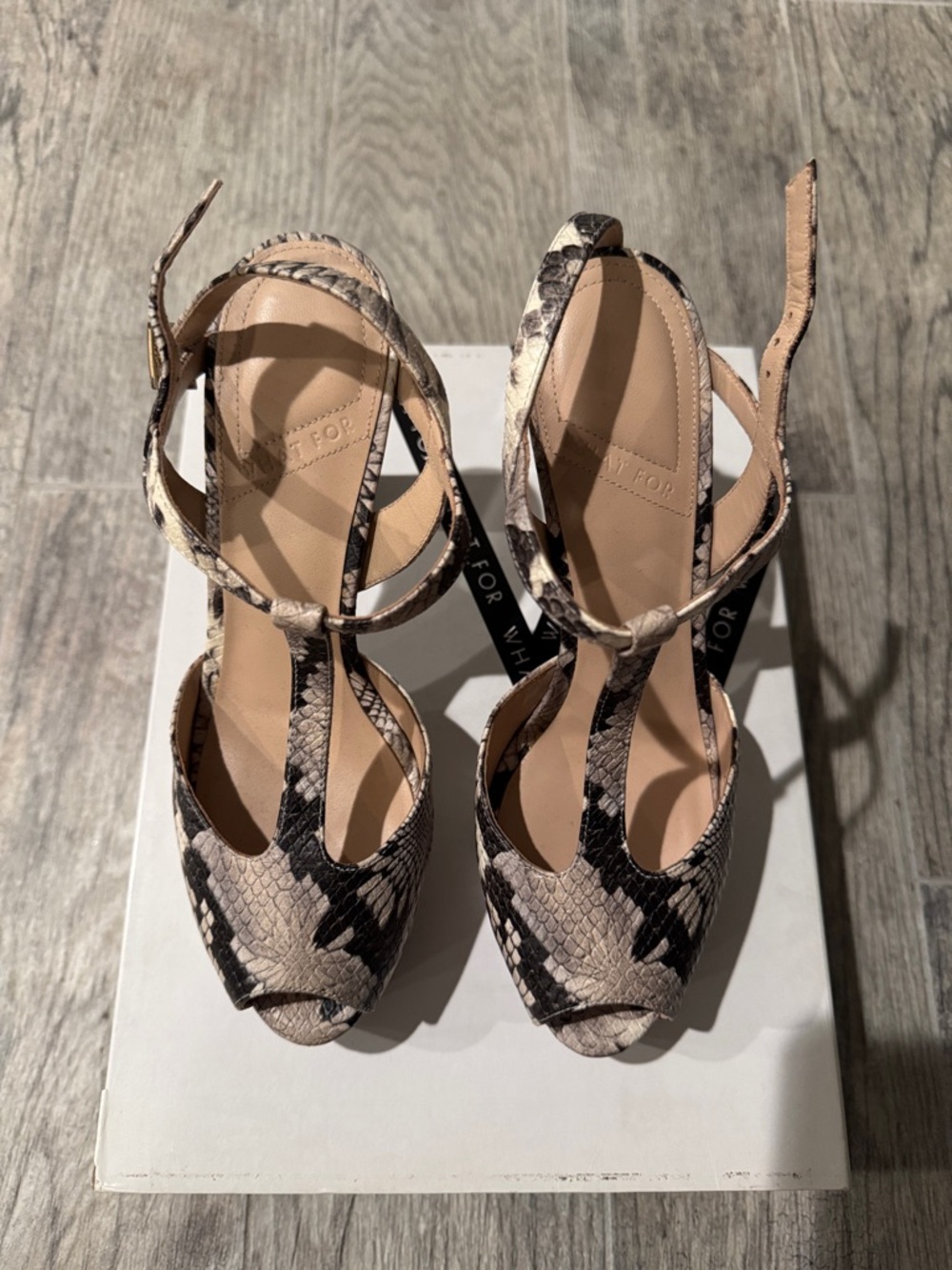 Women’s Snake-Print T-Strap Heels - Neutral Beige
